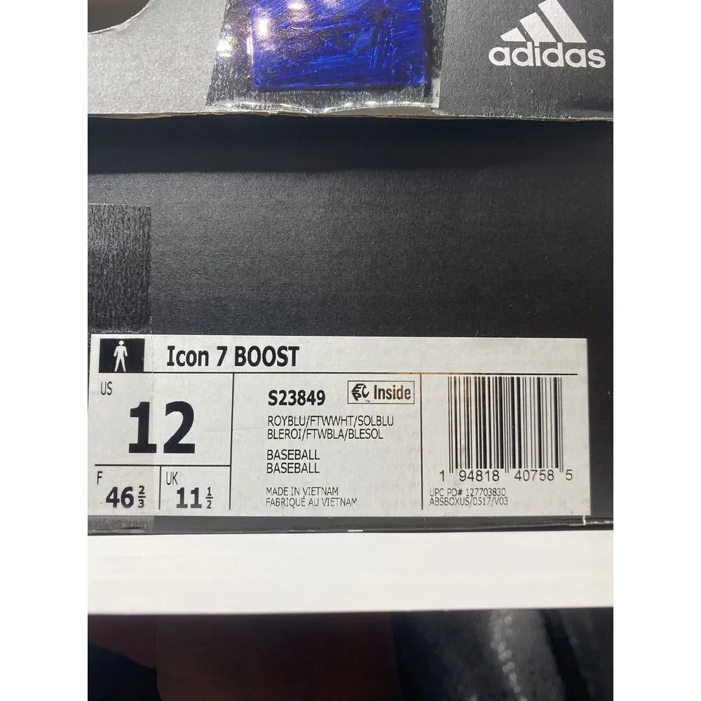 Adidas Men's Icon 7 Boost Royal Blue White Baseball Metal Cleats S23849 Size 12